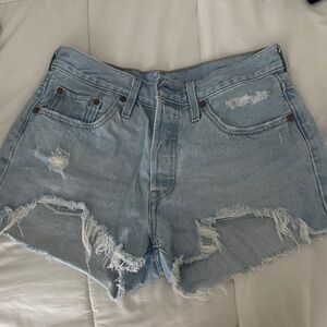 Levi's Light Blue Distressed Denim Cutoff Shorts